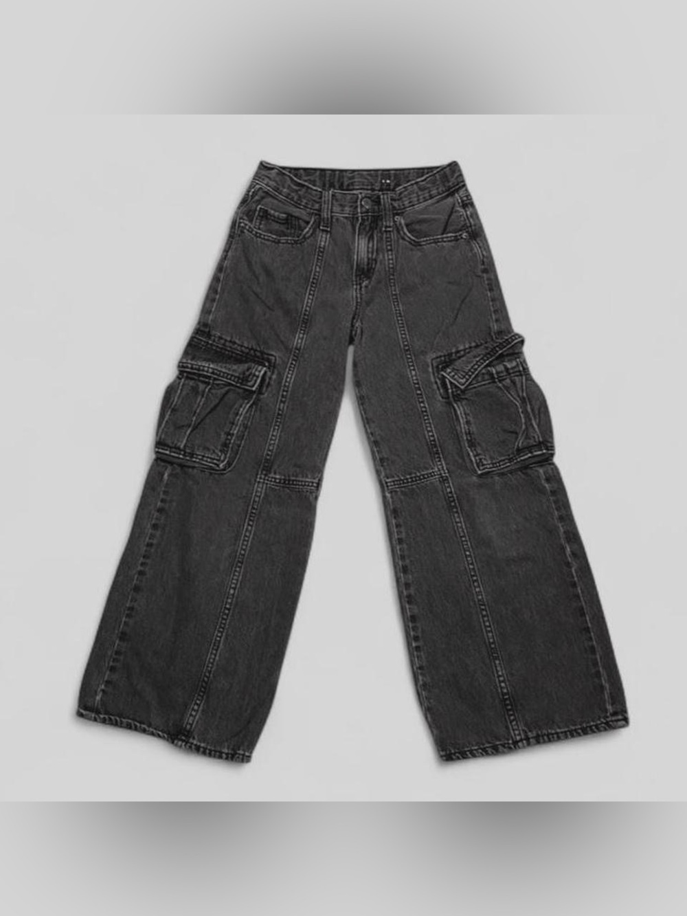 Old Navy Black Denim Cargo Pants Wide Leg Adjustable Waist Kids 10